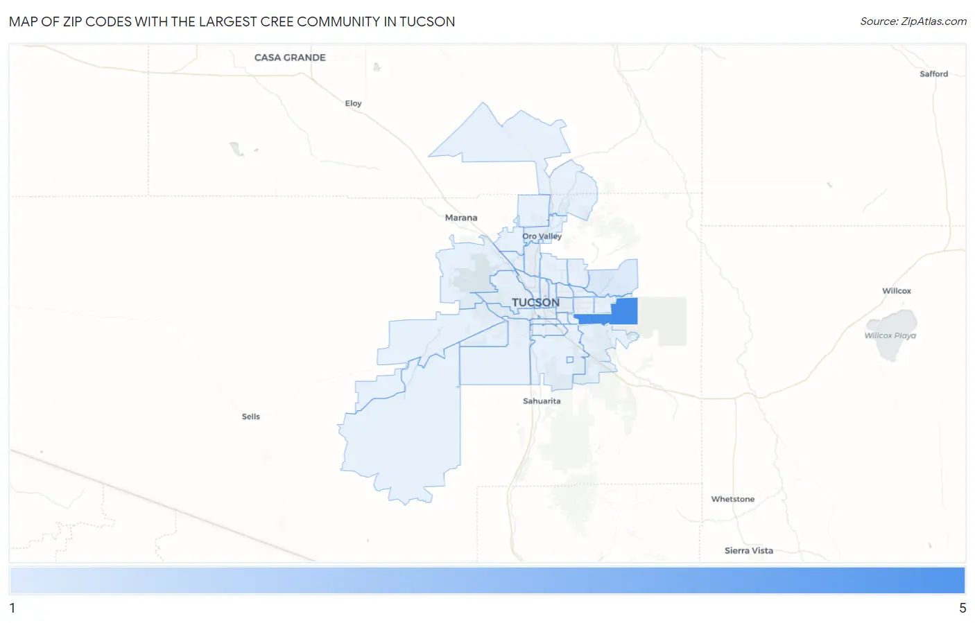 Zip Codes with the Largest Cree Community in Tucson Map