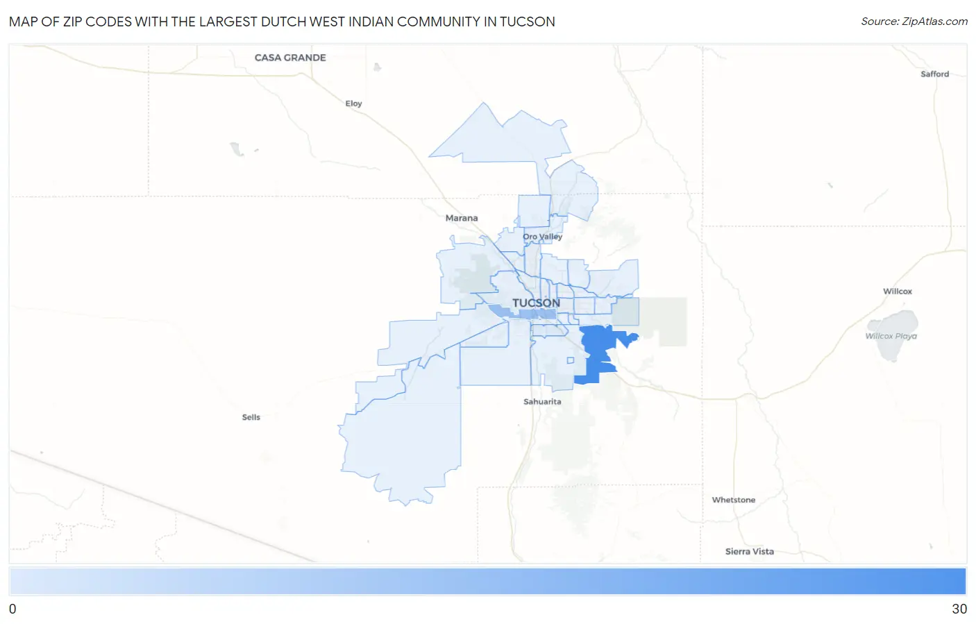 Zip Codes with the Largest Dutch West Indian Community in Tucson Map