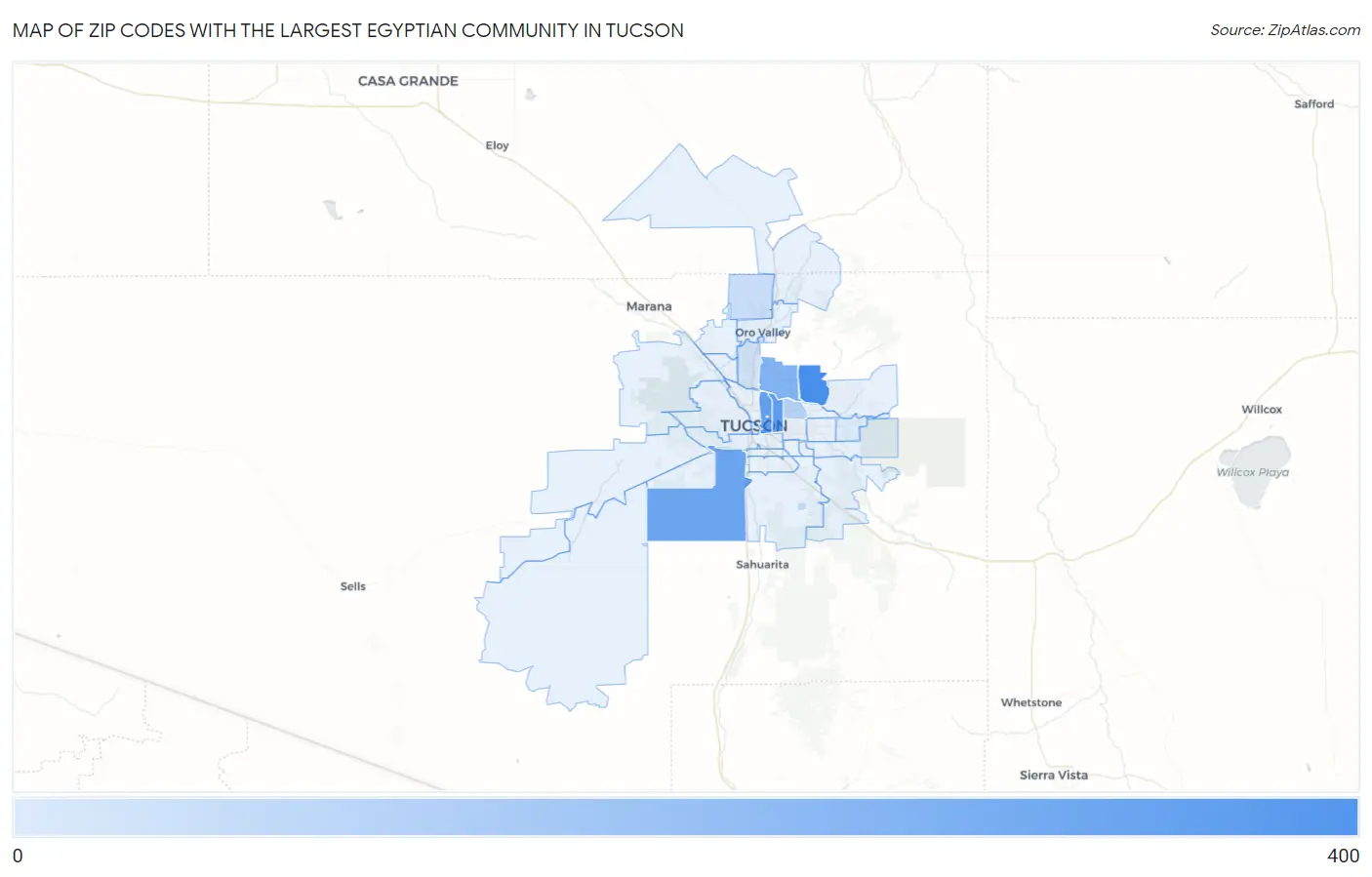 Zip Codes with the Largest Egyptian Community in Tucson Map