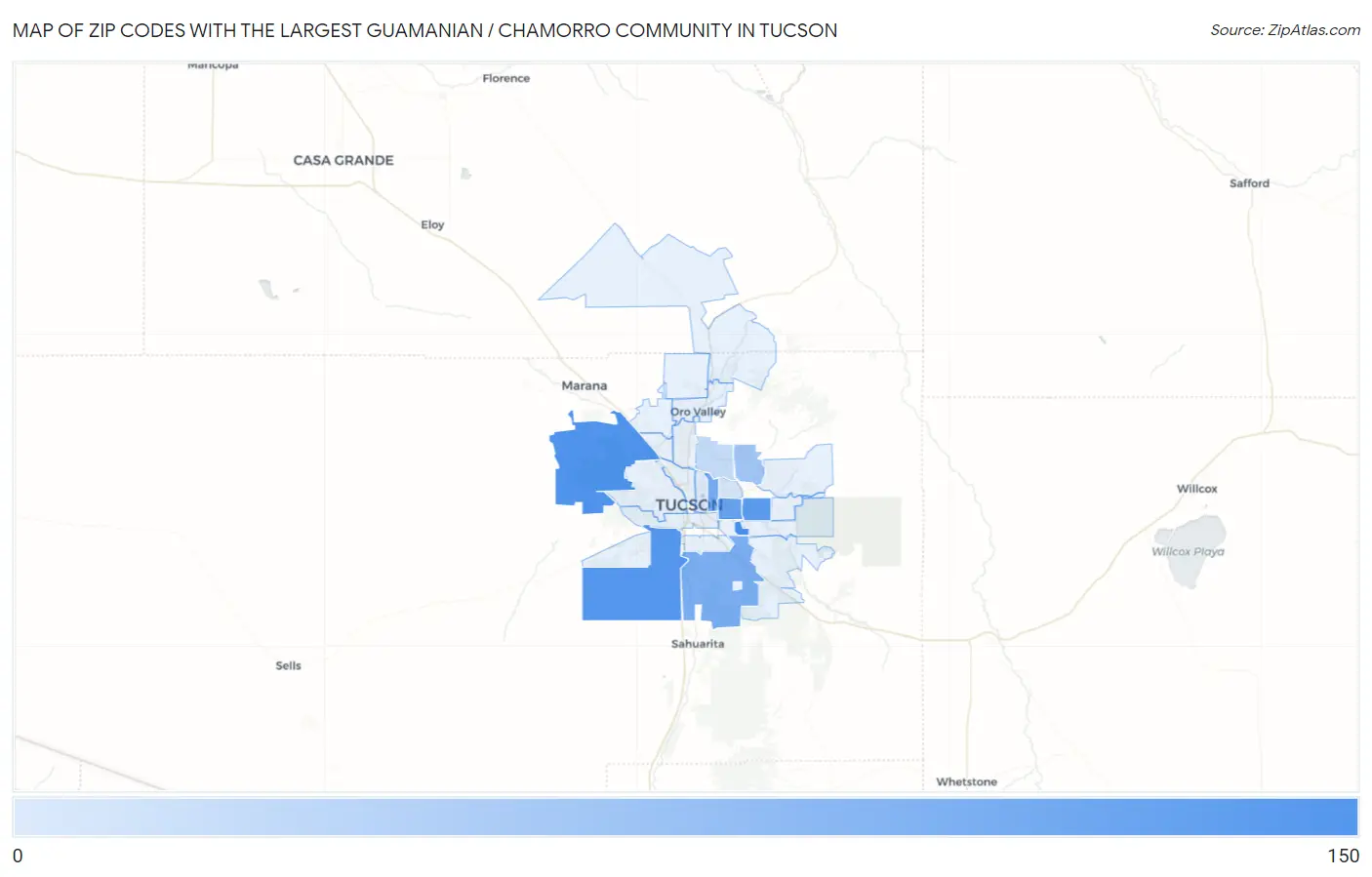 Zip Codes with the Largest Guamanian / Chamorro Community in Tucson Map
