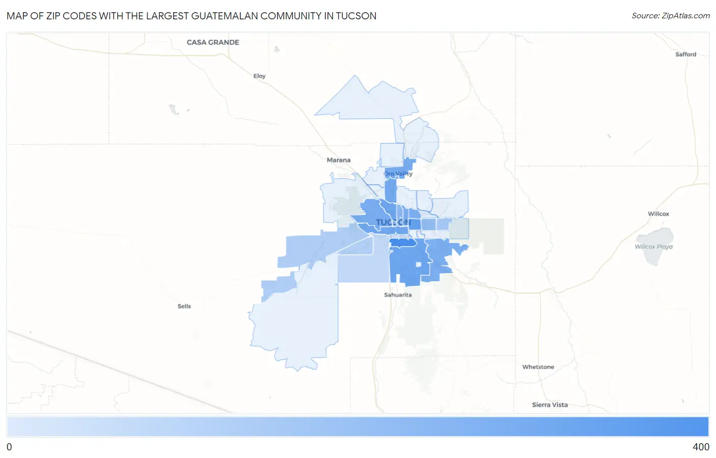 Zip Codes with the Largest Guatemalan Community in Tucson Map