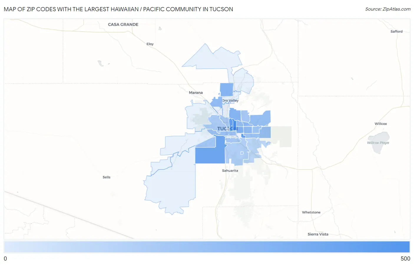 Zip Codes with the Largest Hawaiian / Pacific Community in Tucson Map
