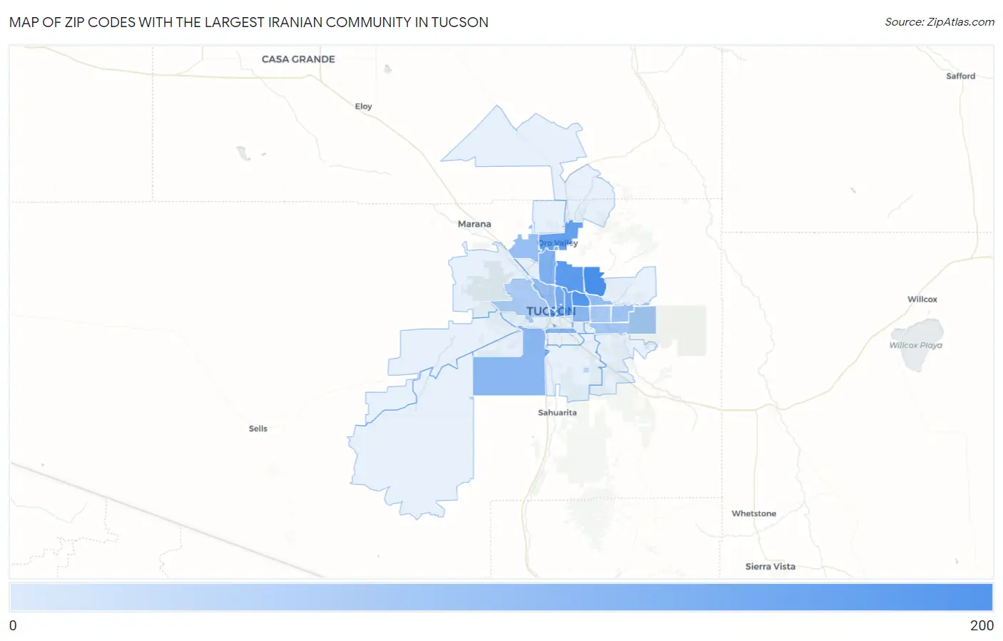 Zip Codes with the Largest Iranian Community in Tucson Map
