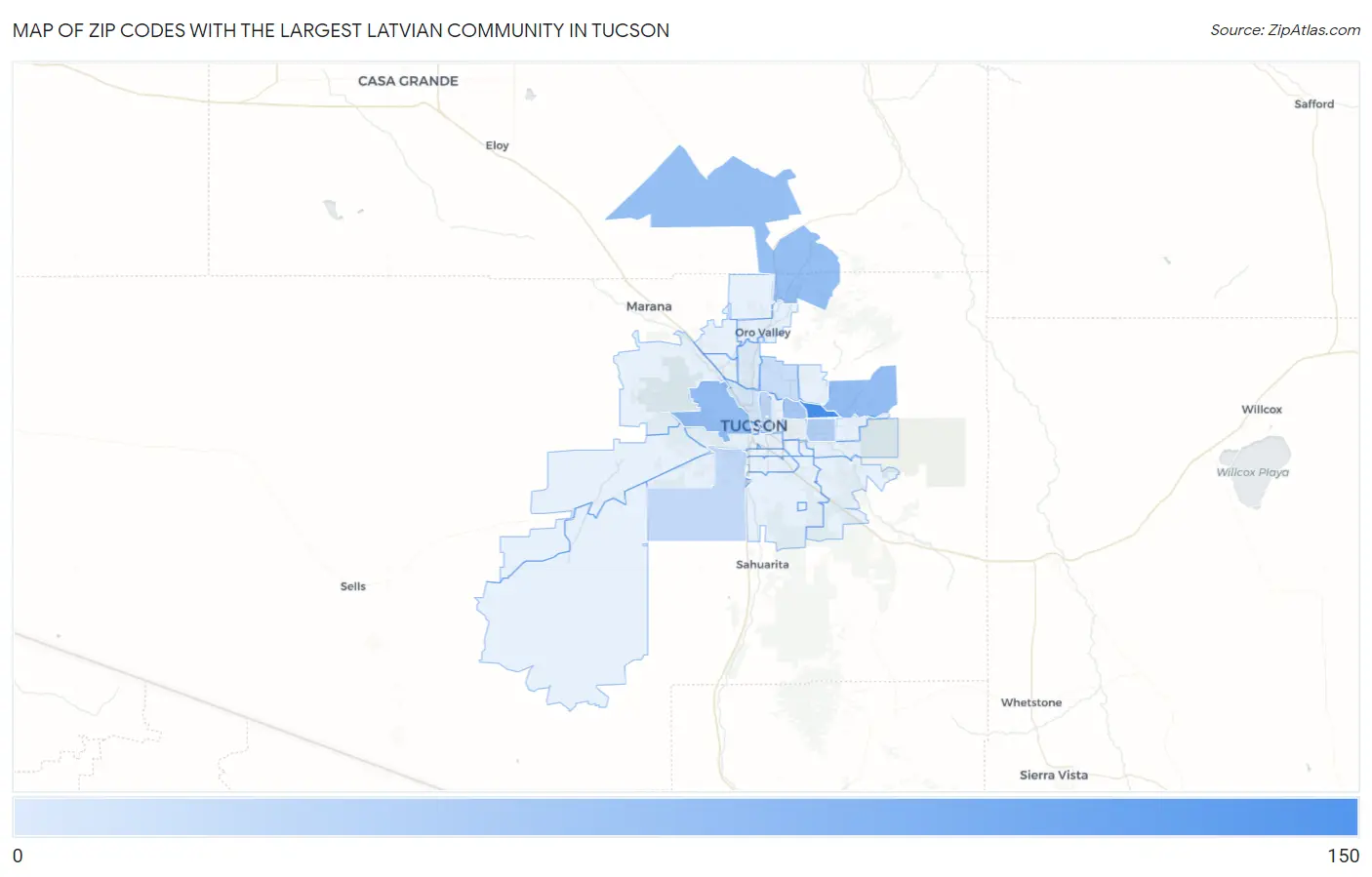 Zip Codes with the Largest Latvian Community in Tucson Map