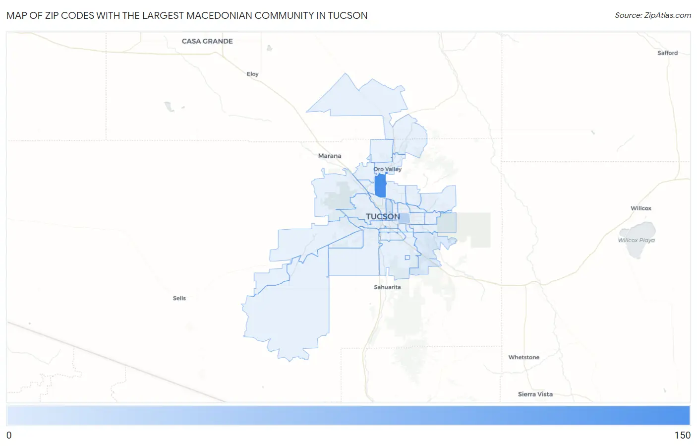 Zip Codes with the Largest Macedonian Community in Tucson Map