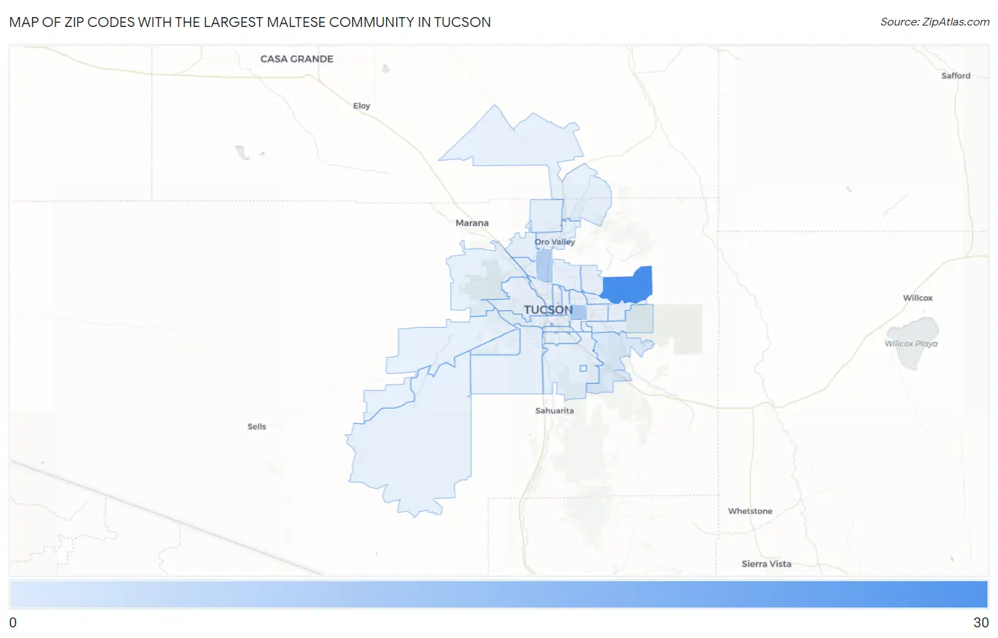 Zip Codes with the Largest Maltese Community in Tucson Map