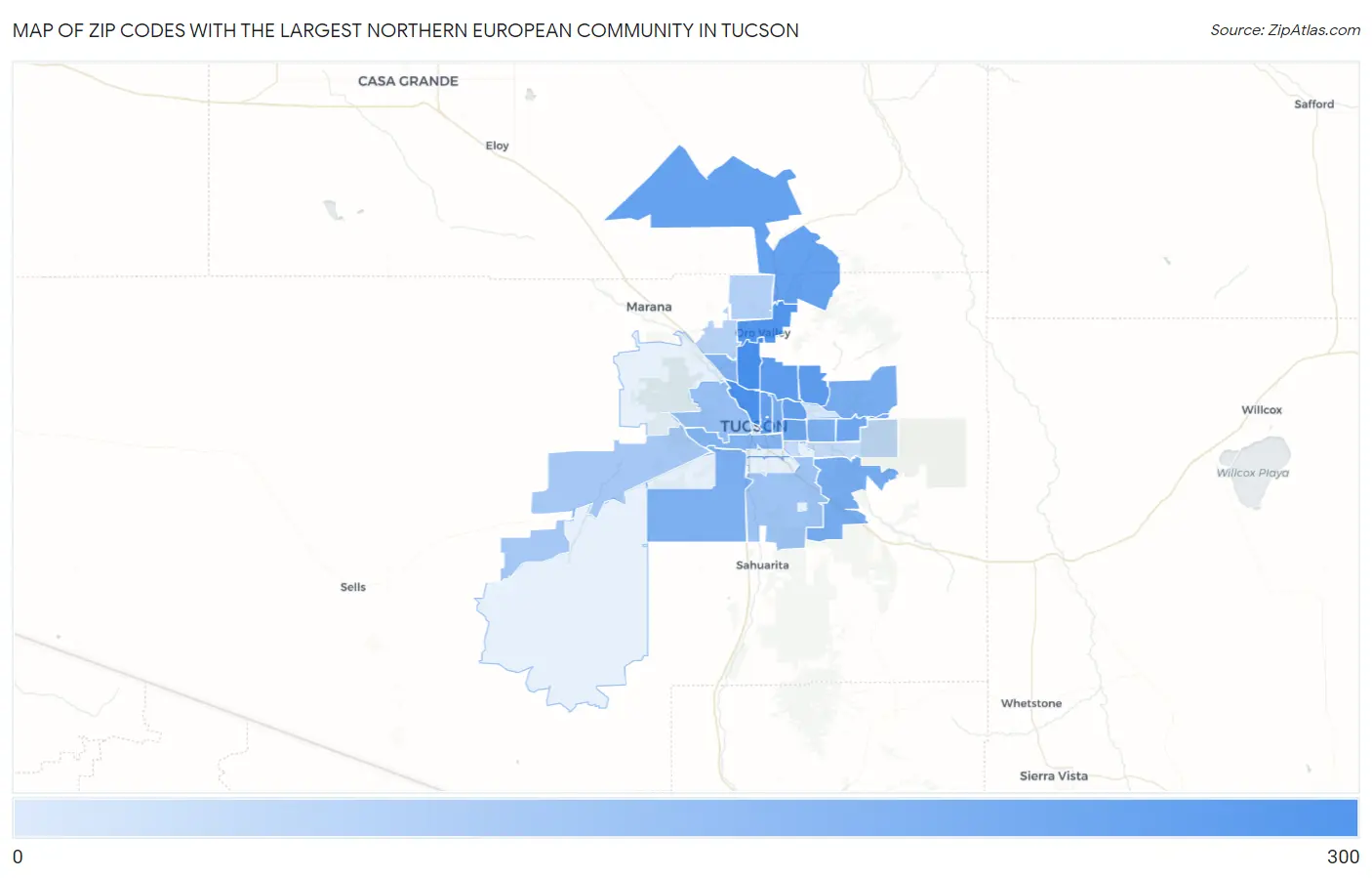 Zip Codes with the Largest Northern European Community in Tucson Map