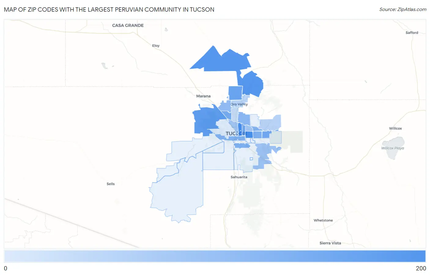 Zip Codes with the Largest Peruvian Community in Tucson Map