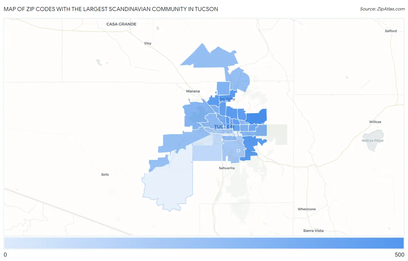Zip Codes with the Largest Scandinavian Community in Tucson Map
