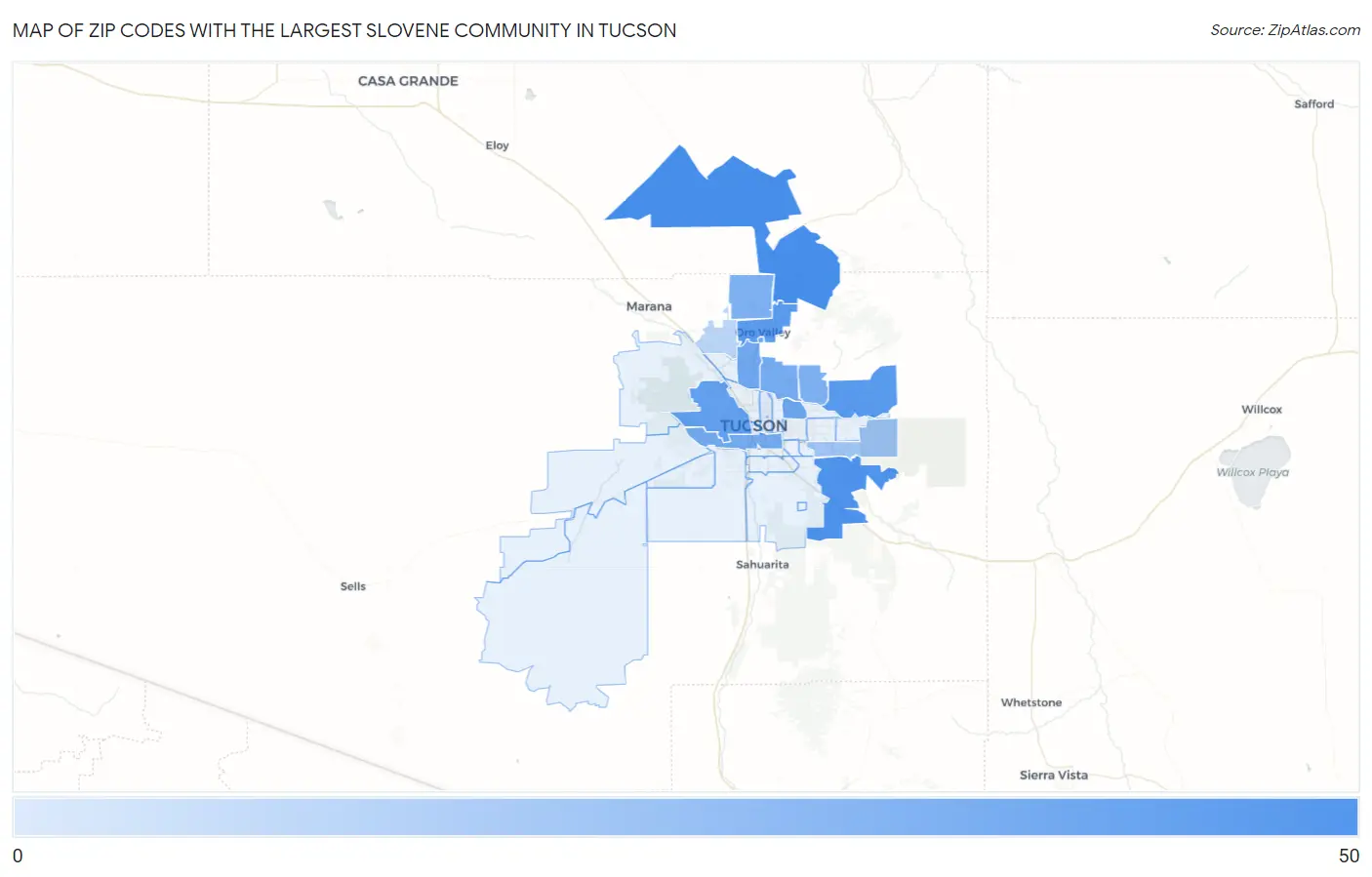 Zip Codes with the Largest Slovene Community in Tucson Map