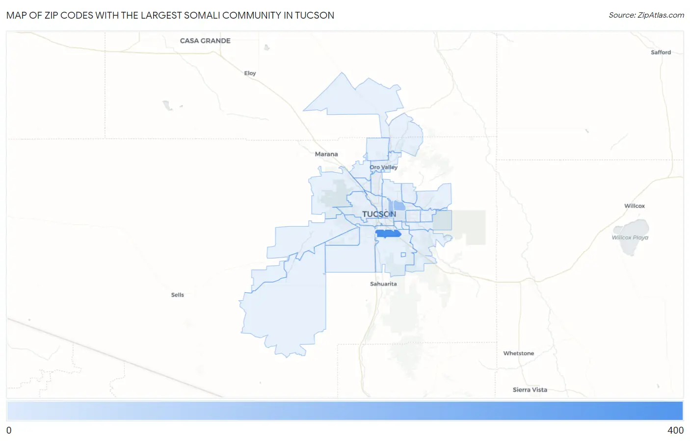 Zip Codes with the Largest Somali Community in Tucson Map