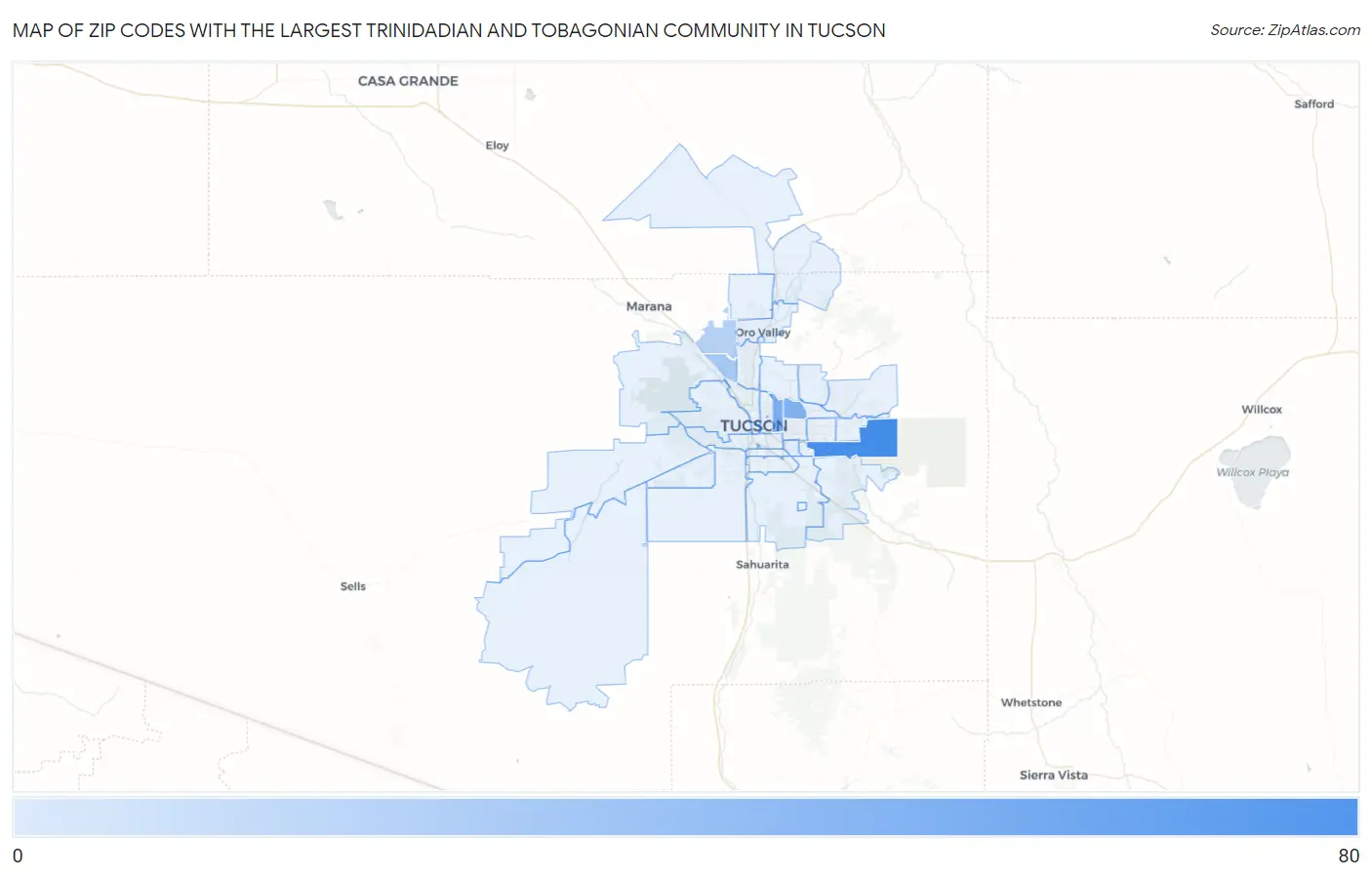 Zip Codes with the Largest Trinidadian and Tobagonian Community in Tucson Map