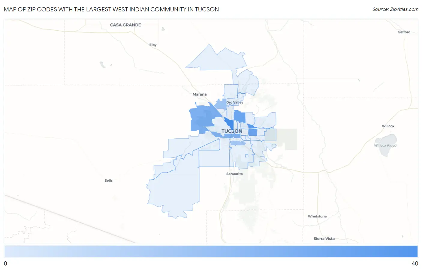 Zip Codes with the Largest West Indian Community in Tucson Map