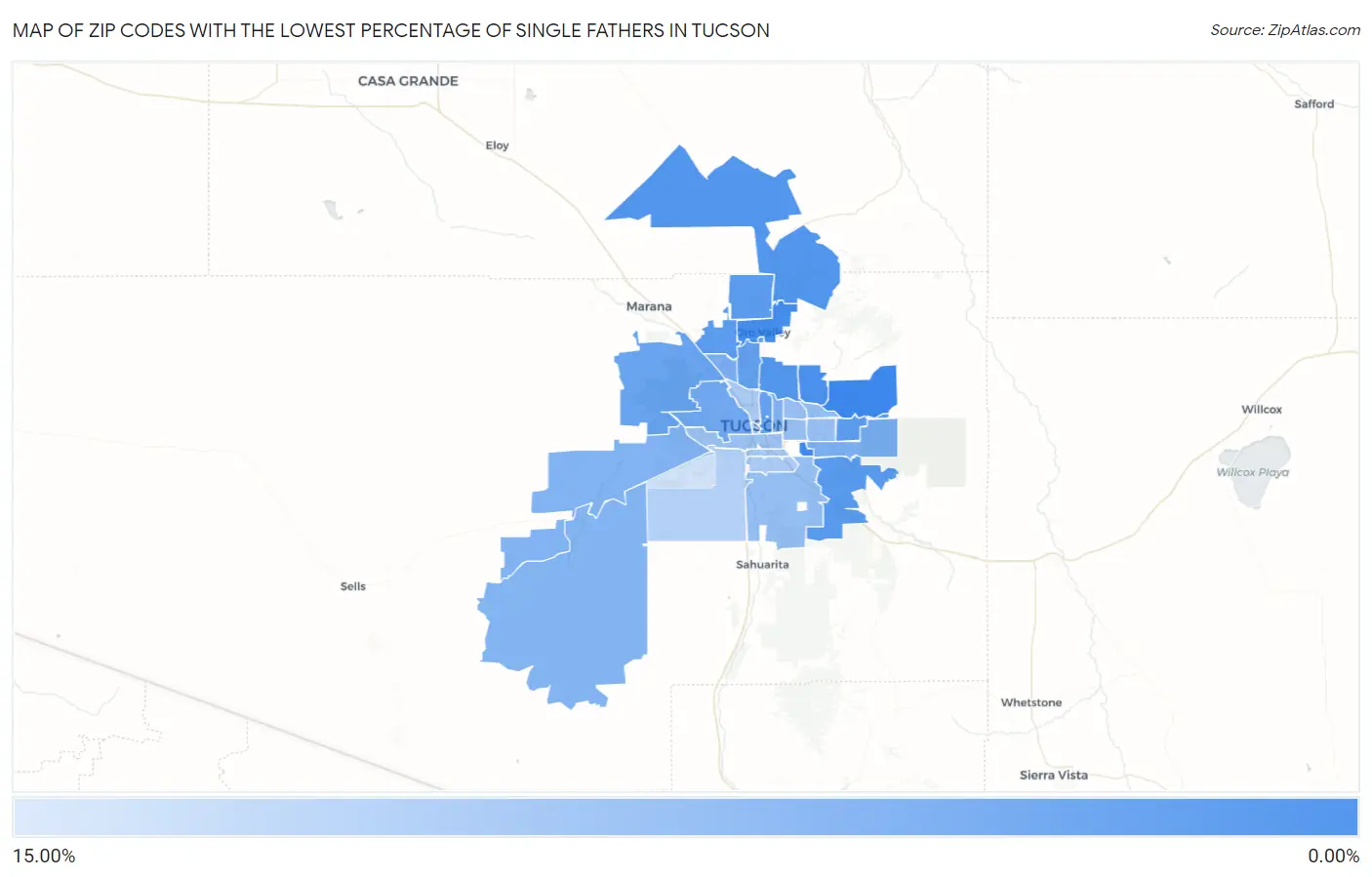 Zip Codes with the Lowest Percentage of Single Fathers in Tucson Map