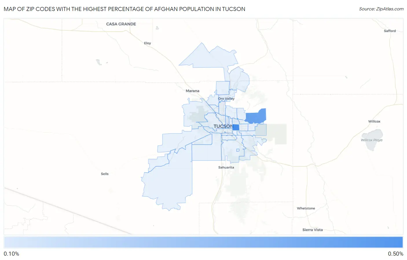 Zip Codes with the Highest Percentage of Afghan Population in Tucson Map