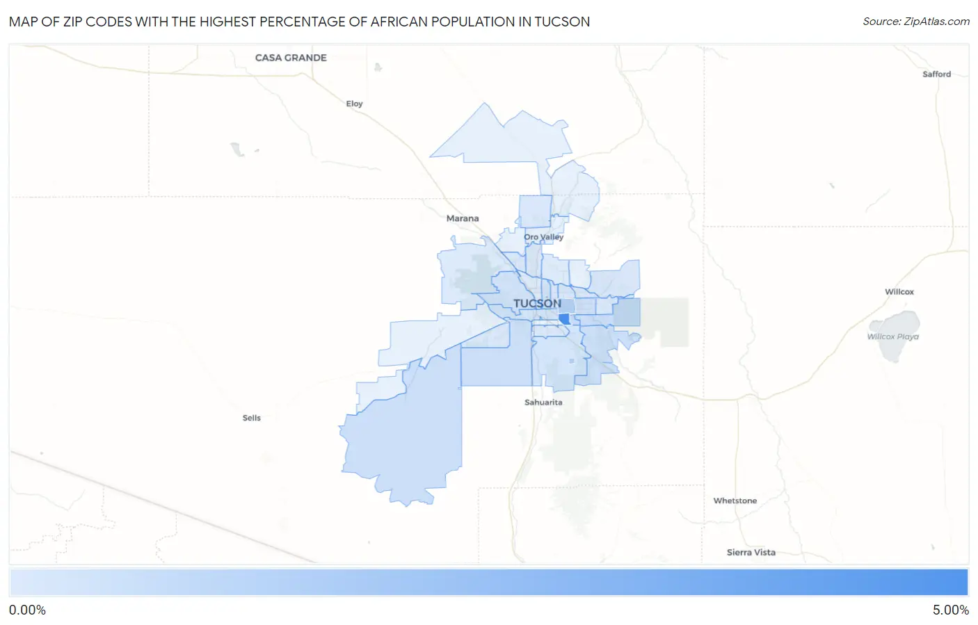 Zip Codes with the Highest Percentage of African Population in Tucson Map