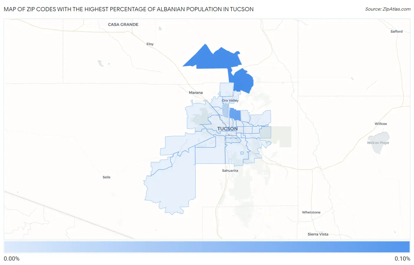 Zip Codes with the Highest Percentage of Albanian Population in Tucson Map
