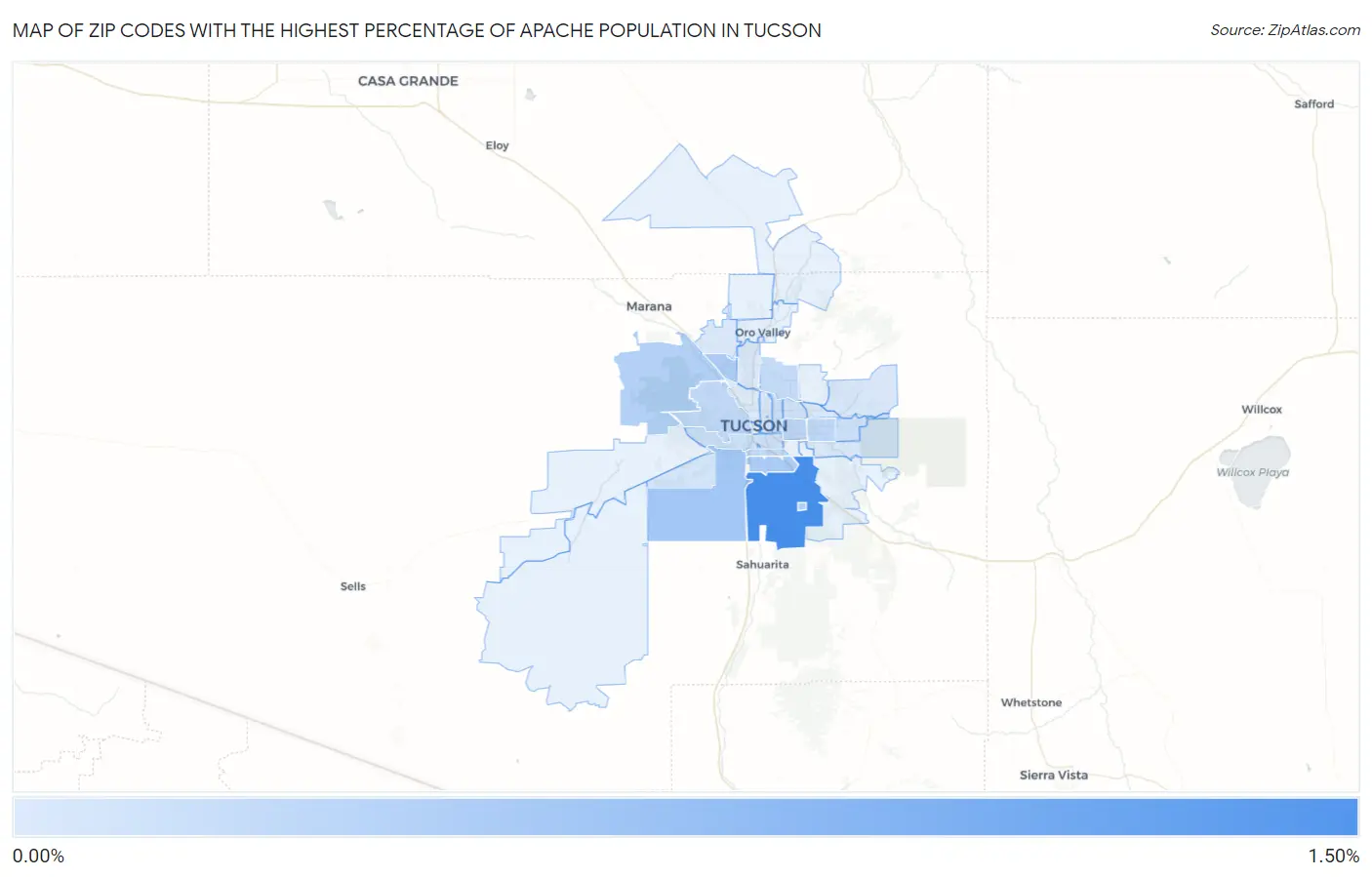 Zip Codes with the Highest Percentage of Apache Population in Tucson Map