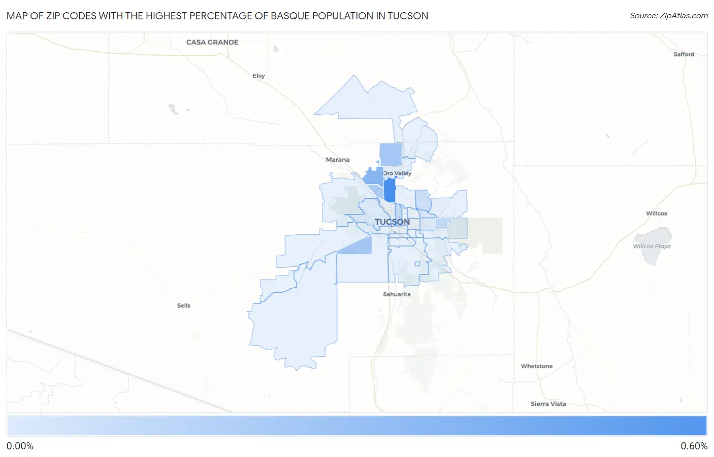Zip Codes with the Highest Percentage of Basque Population in Tucson Map
