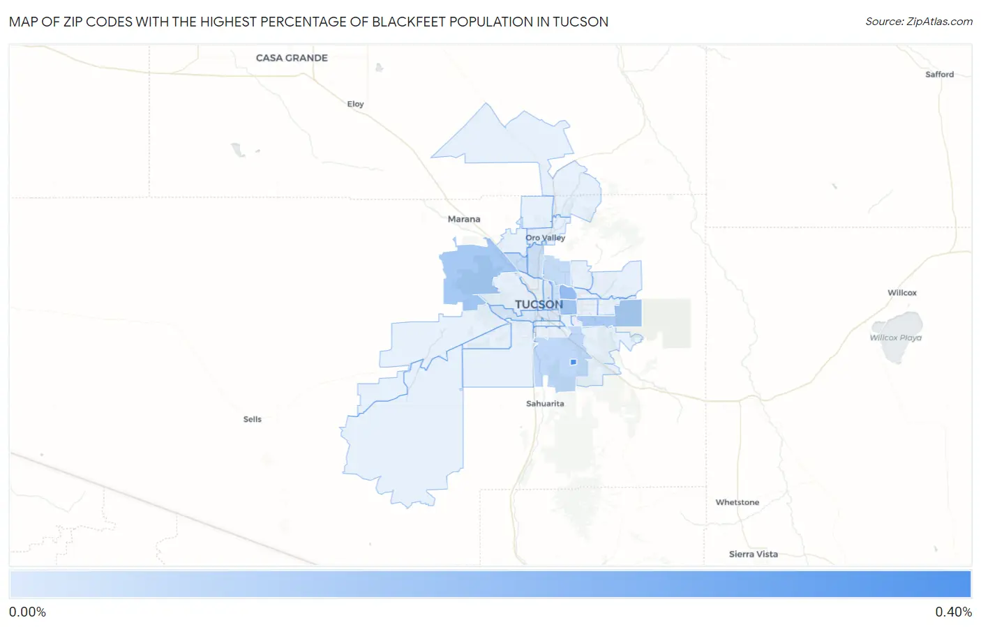 Zip Codes with the Highest Percentage of Blackfeet Population in Tucson Map