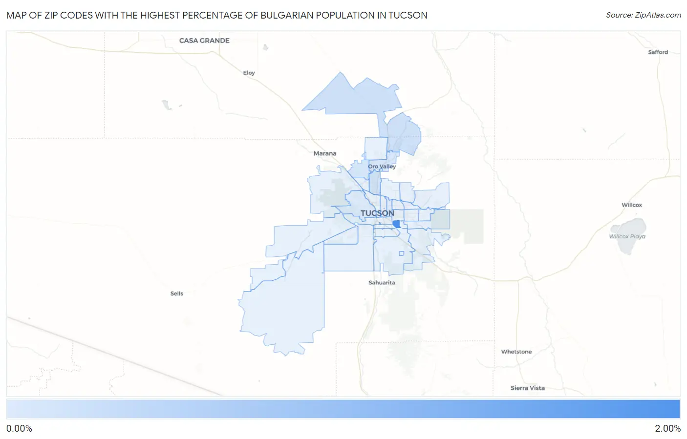 Zip Codes with the Highest Percentage of Bulgarian Population in Tucson Map