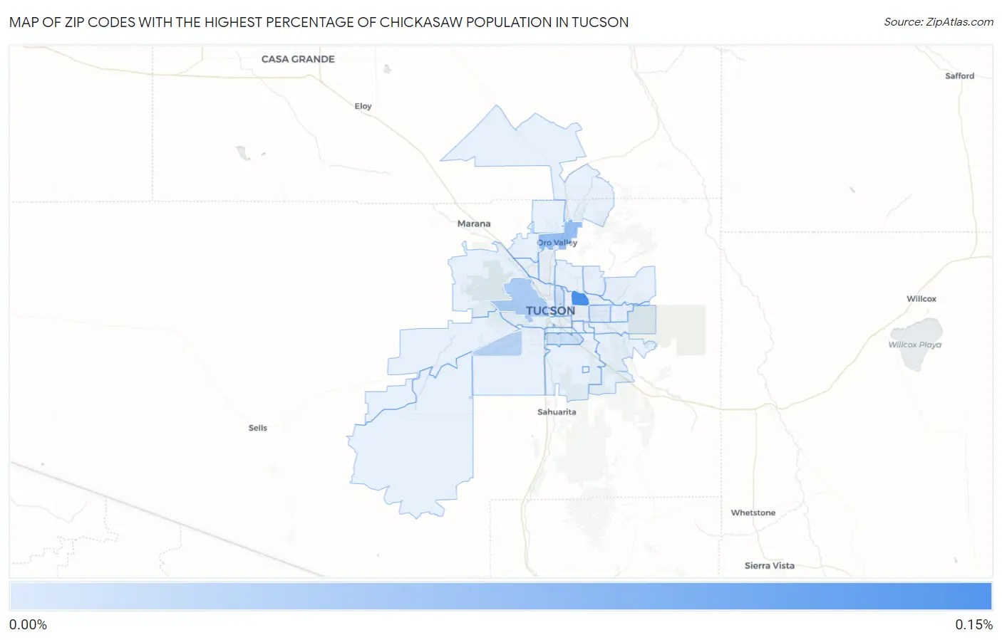 Zip Codes with the Highest Percentage of Chickasaw Population in Tucson Map