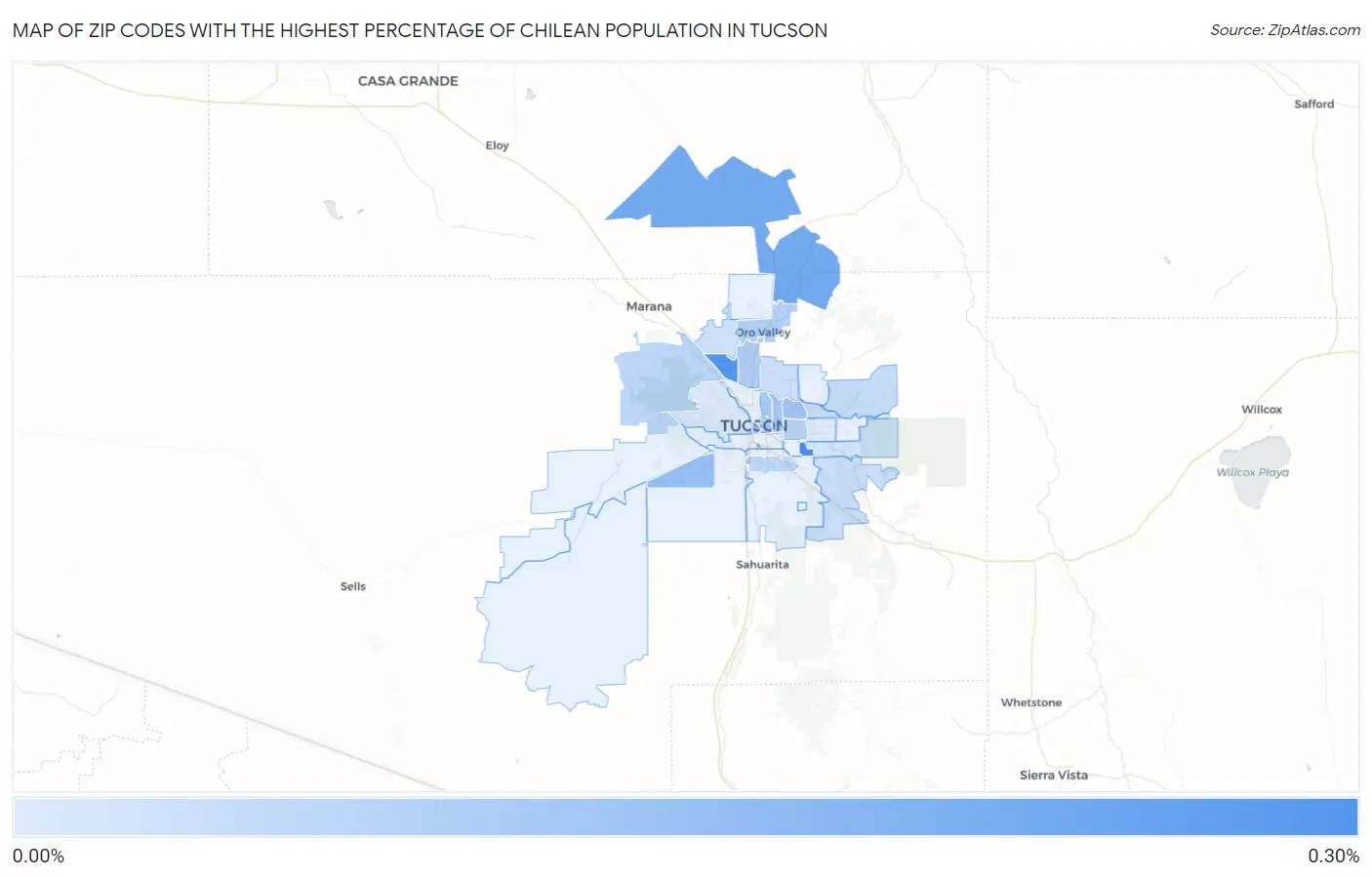 Zip Codes with the Highest Percentage of Chilean Population in Tucson Map