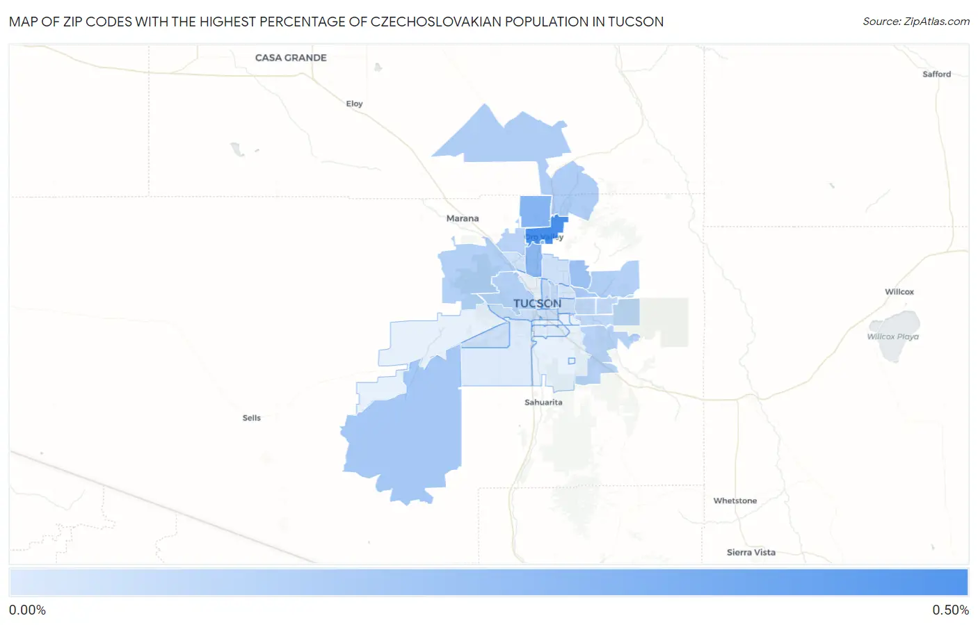Zip Codes with the Highest Percentage of Czechoslovakian Population in Tucson Map