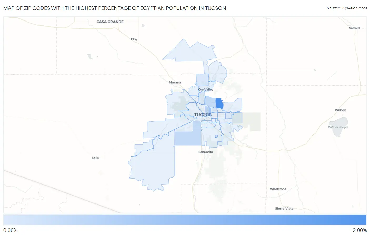 Zip Codes with the Highest Percentage of Egyptian Population in Tucson Map