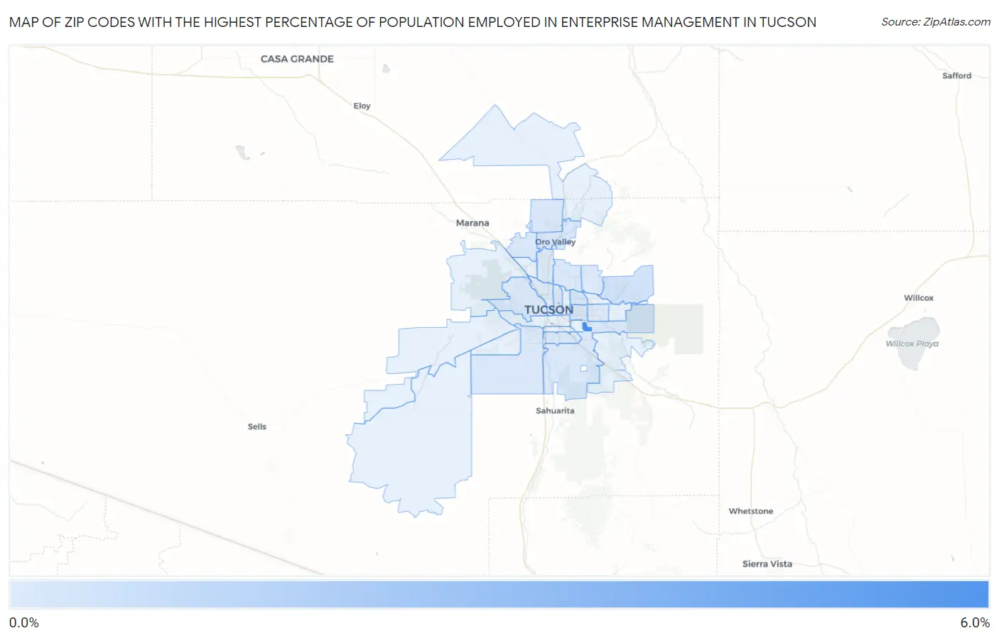 Zip Codes with the Highest Percentage of Population Employed in Enterprise Management in Tucson Map