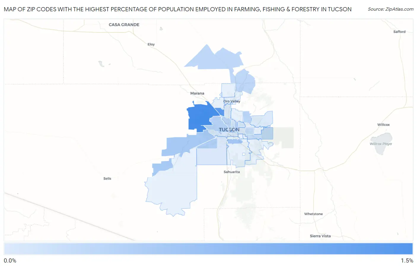 Zip Codes with the Highest Percentage of Population Employed in Farming, Fishing & Forestry in Tucson Map