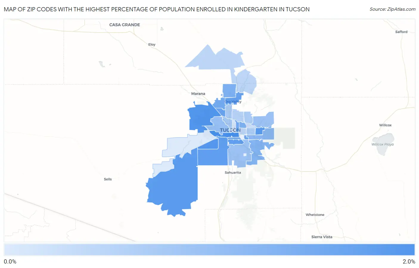 Zip Codes with the Highest Percentage of Population Enrolled in Kindergarten in Tucson Map