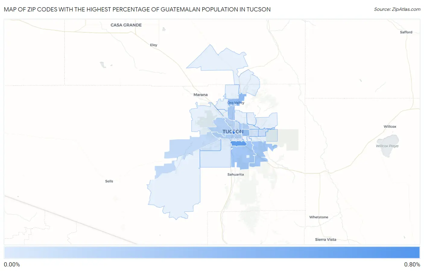 Zip Codes with the Highest Percentage of Guatemalan Population in Tucson Map