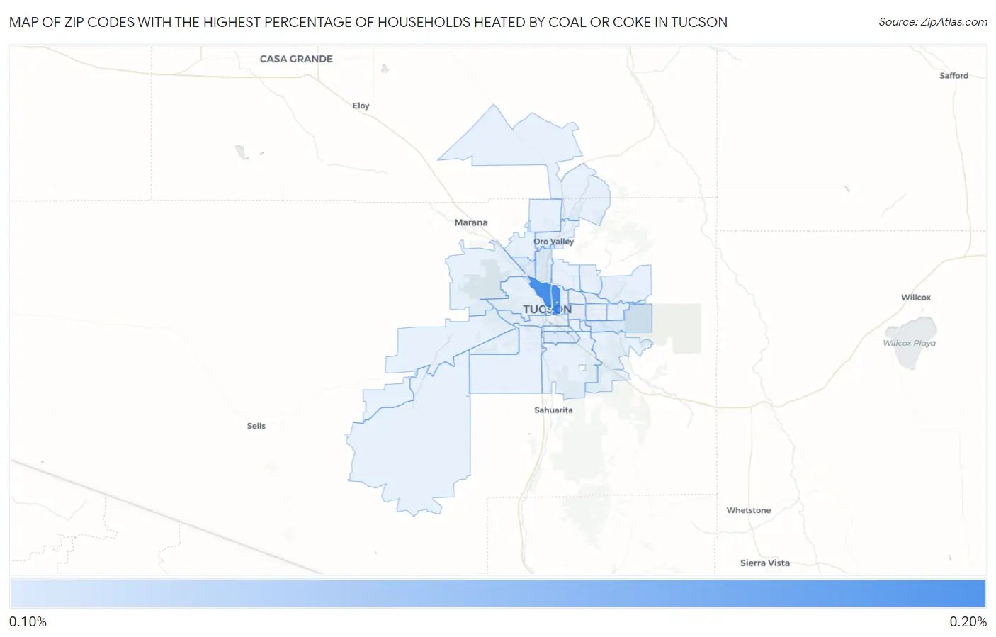 Zip Codes with the Highest Percentage of Households Heated by Coal or Coke in Tucson Map