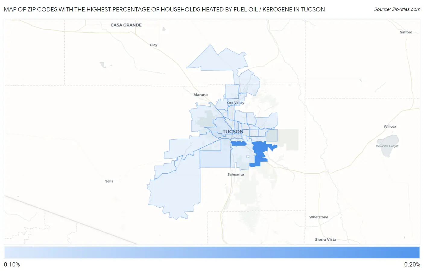 Zip Codes with the Highest Percentage of Households Heated by Fuel Oil / Kerosene in Tucson Map