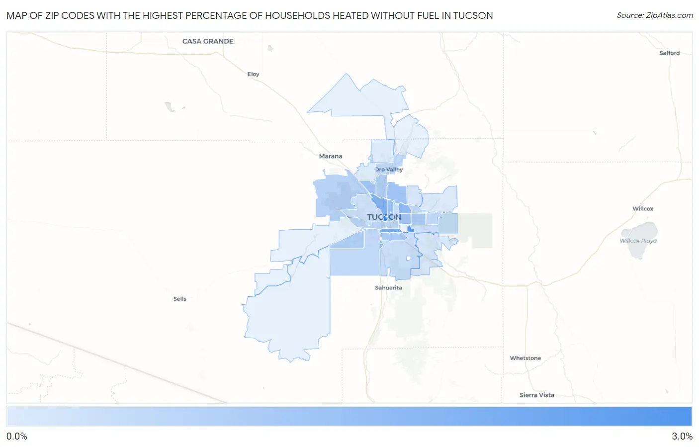 Zip Codes with the Highest Percentage of Households Heated without Fuel in Tucson Map