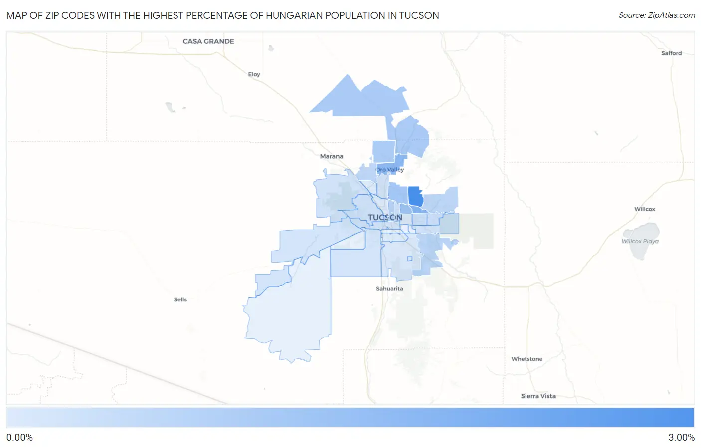 Zip Codes with the Highest Percentage of Hungarian Population in Tucson Map