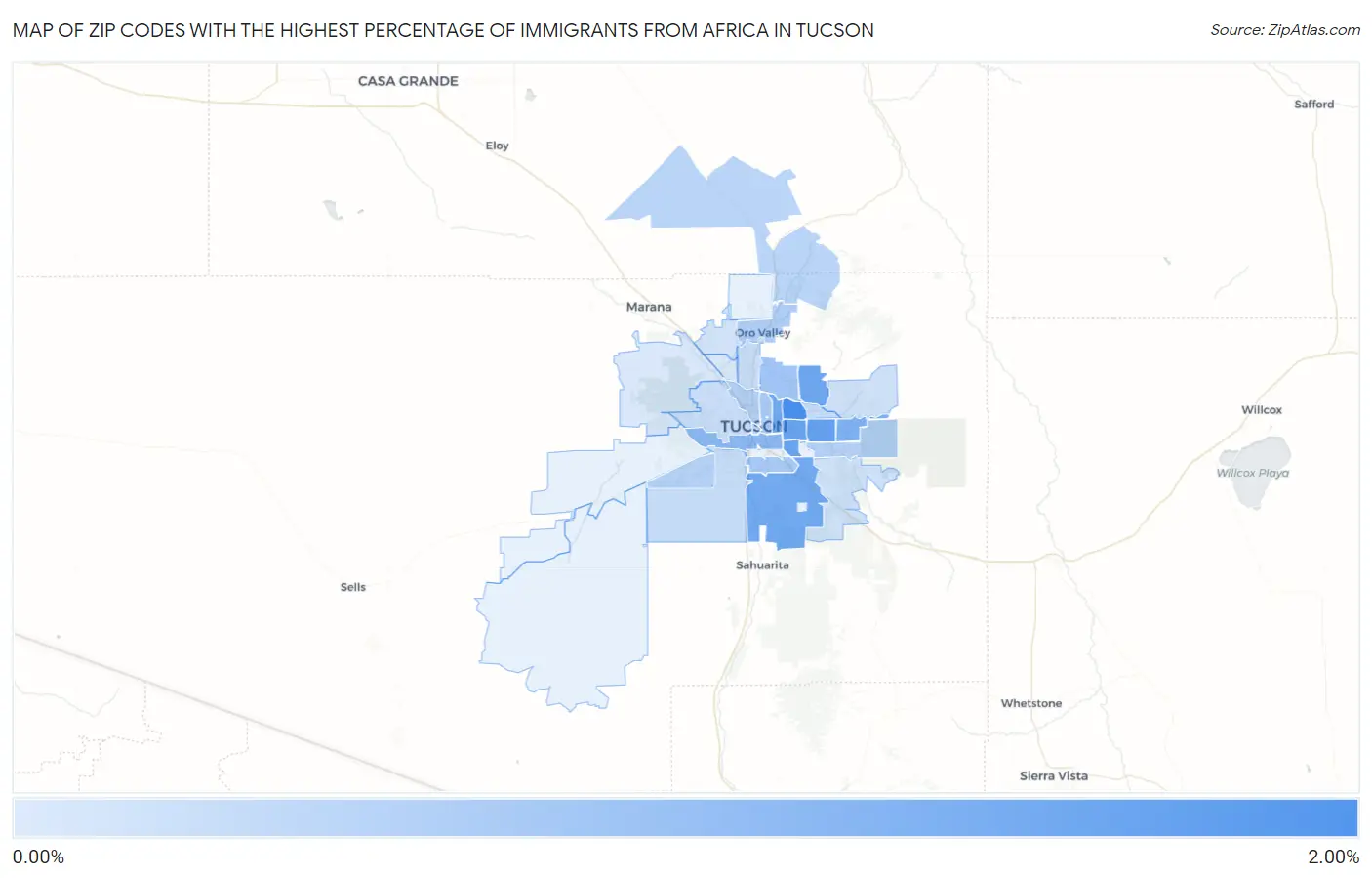 Zip Codes with the Highest Percentage of Immigrants from Africa in Tucson Map
