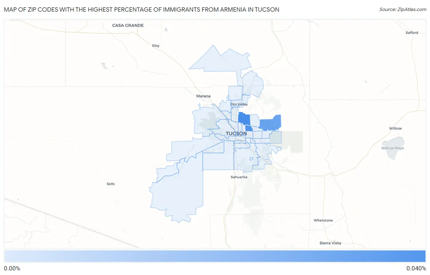 Zip Codes with the Highest Percentage of Immigrants from Armenia in Tucson Map