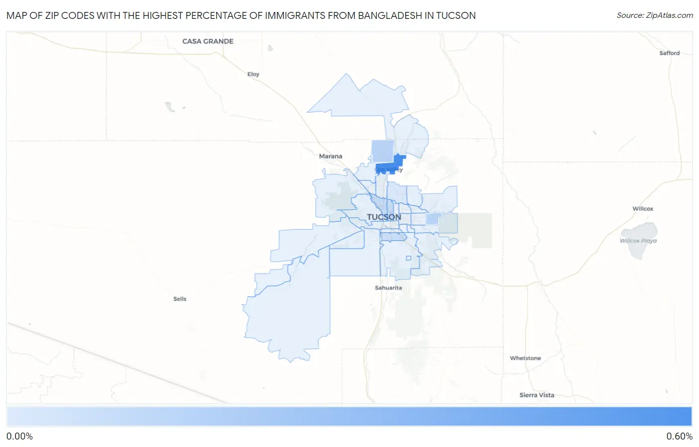 Zip Codes with the Highest Percentage of Immigrants from Bangladesh in Tucson Map