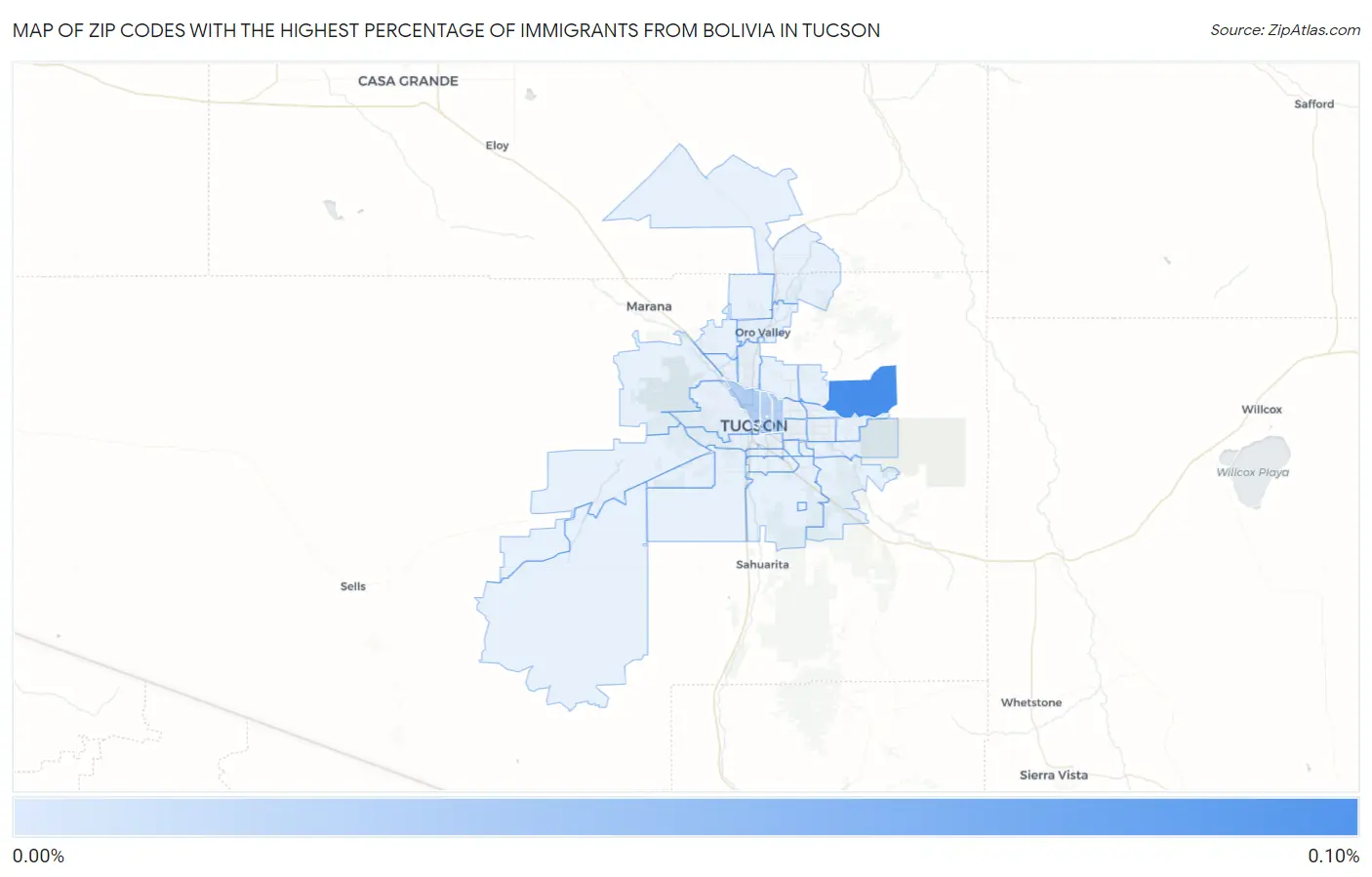 Zip Codes with the Highest Percentage of Immigrants from Bolivia in Tucson Map