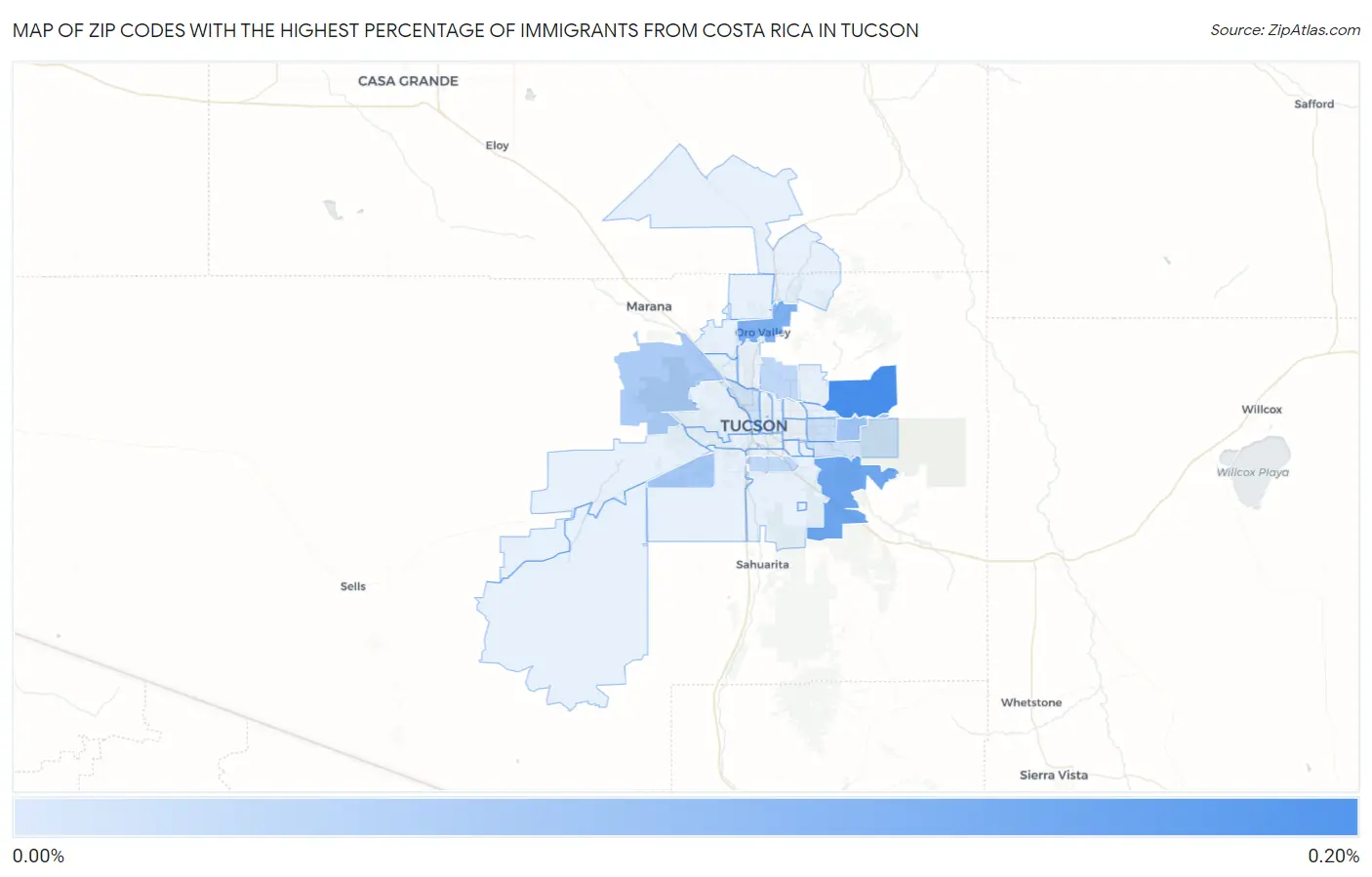 Zip Codes with the Highest Percentage of Immigrants from Costa Rica in Tucson Map