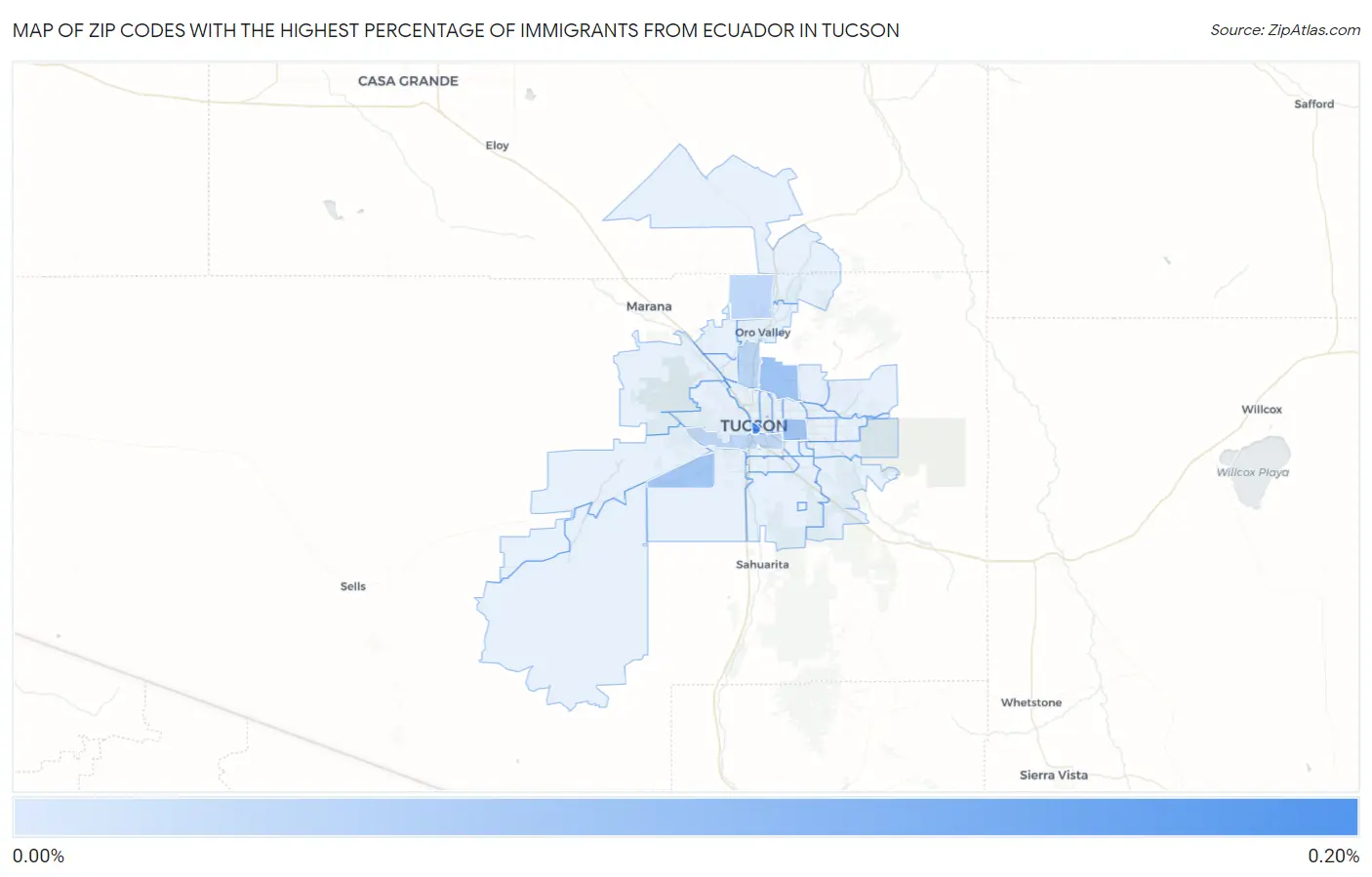 Zip Codes with the Highest Percentage of Immigrants from Ecuador in Tucson Map