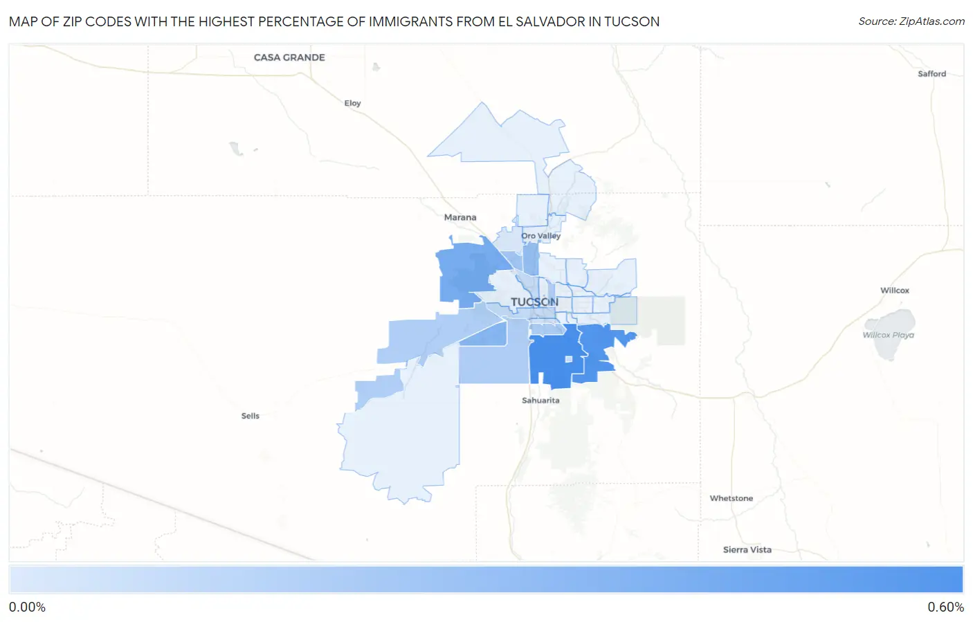 Zip Codes with the Highest Percentage of Immigrants from El Salvador in Tucson Map