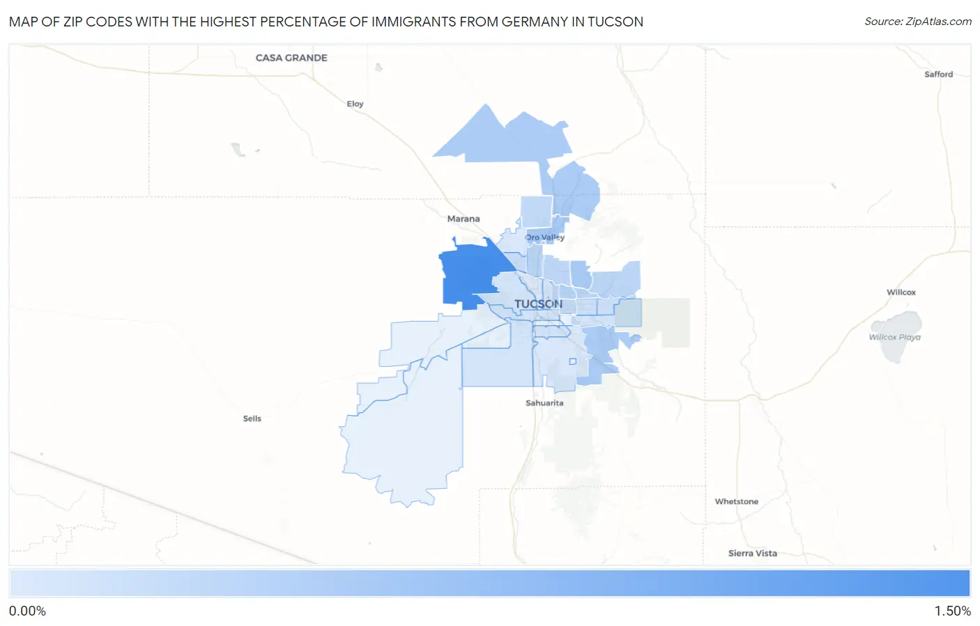 Zip Codes with the Highest Percentage of Immigrants from Germany in Tucson Map
