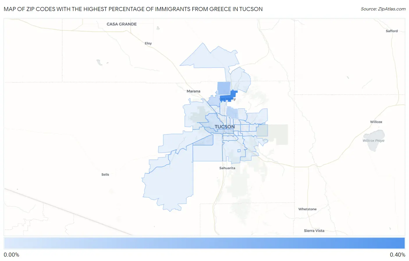 Zip Codes with the Highest Percentage of Immigrants from Greece in Tucson Map