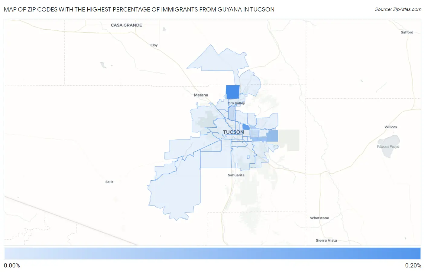 Zip Codes with the Highest Percentage of Immigrants from Guyana in Tucson Map