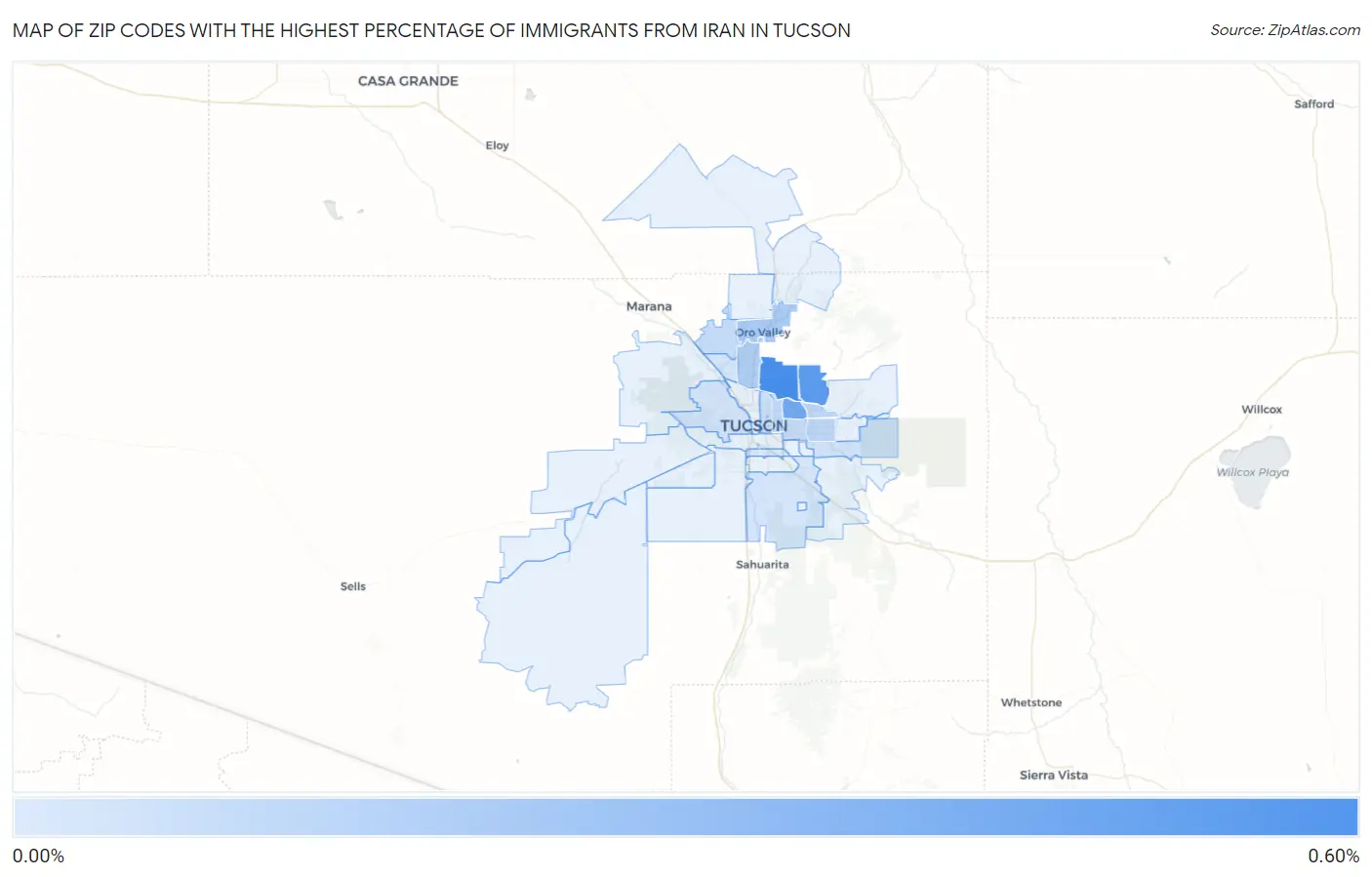 Zip Codes with the Highest Percentage of Immigrants from Iran in Tucson Map