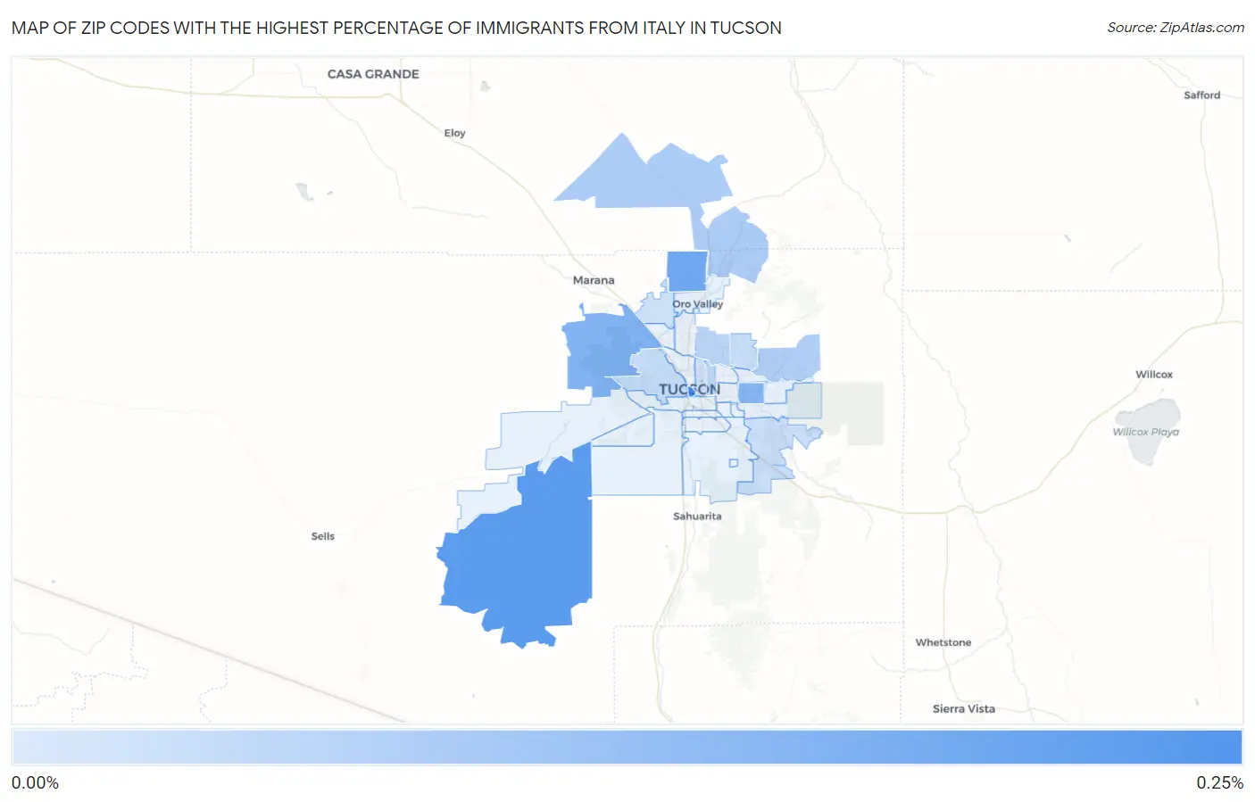 Zip Codes with the Highest Percentage of Immigrants from Italy in Tucson Map