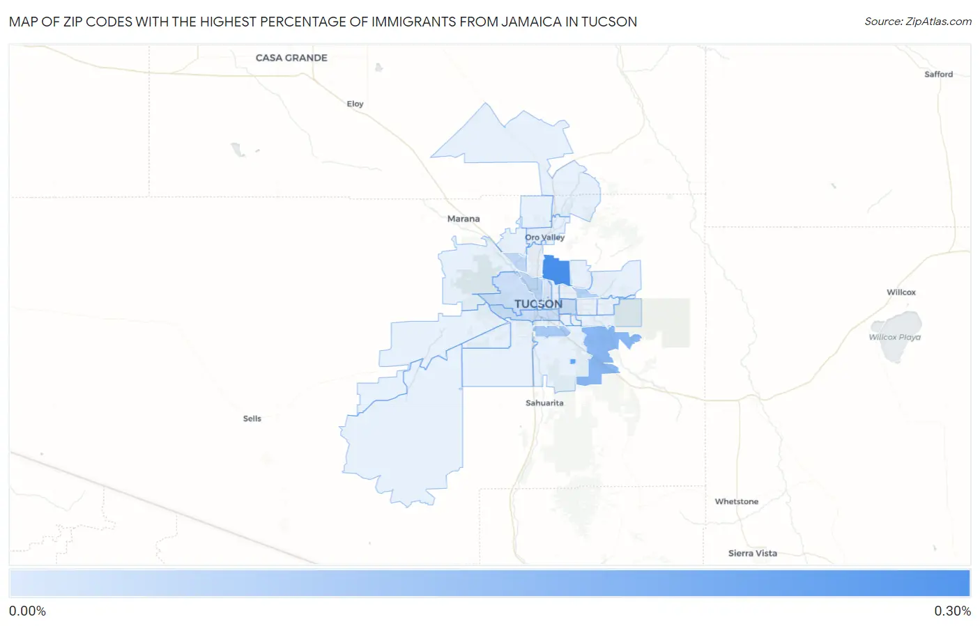 Zip Codes with the Highest Percentage of Immigrants from Jamaica in Tucson Map